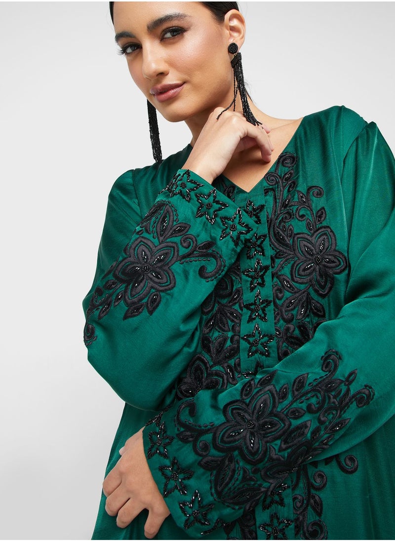 KASHKHA - V-Neck Printed Jalabiya - Image 1