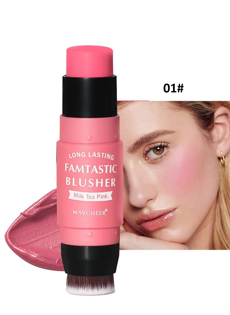 MAYCHEER - Blush Stick 2 in 1 Vitality, Fine Flash Cream Blusher with Brush, Waterproof Blush Makeup for Cheeks and Lip Tint Eyeshadow - Image 1