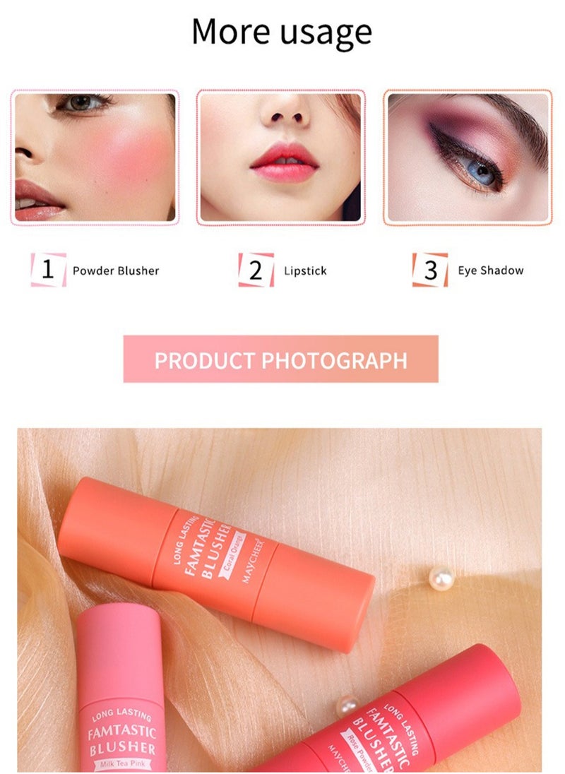 MAYCHEER - Blush Stick 2 in 1 Vitality, Fine Flash Cream Blusher with Brush, Waterproof Blush Makeup for Cheeks and Lip Tint Eyeshadow - Image 1