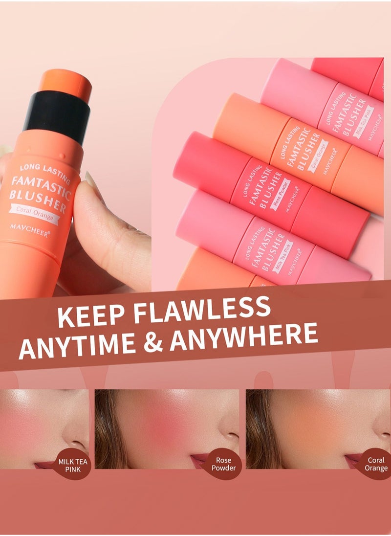 MAYCHEER - Blush Stick 2 in 1 Vitality, Fine Flash Cream Blusher with Brush, Waterproof Blush Makeup for Cheeks and Lip Tint Eyeshadow - Image 1