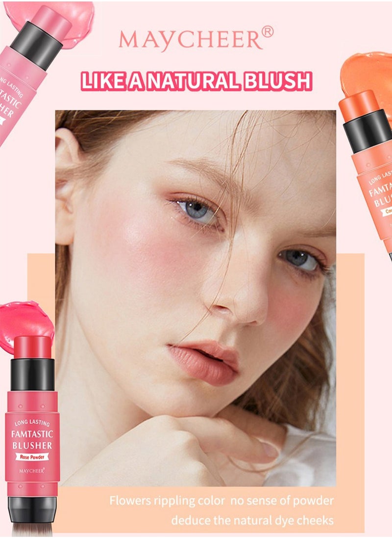 MAYCHEER - Blush Stick 2 in 1 Vitality, Fine Flash Cream Blusher with Brush, Waterproof Blush Makeup for Cheeks and Lip Tint Eyeshadow - Image 1