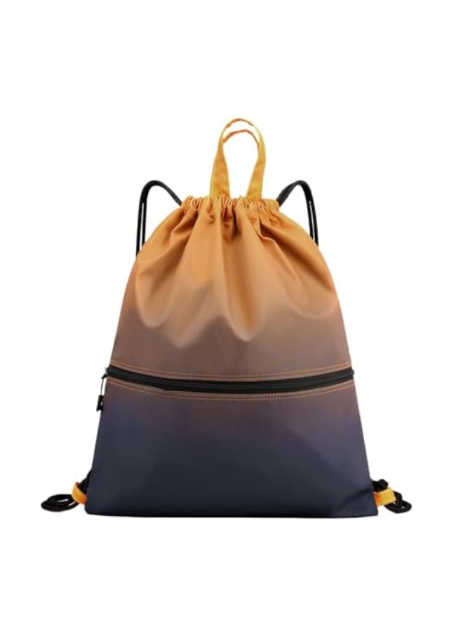 BIGTHREE Drawstring Backpack, Large Capacity String Gym Bag, String Swim Bag, Waterproof Drawstring Sport Bag with Outside Zipper for Sports Beach Holidays Swimming Travel