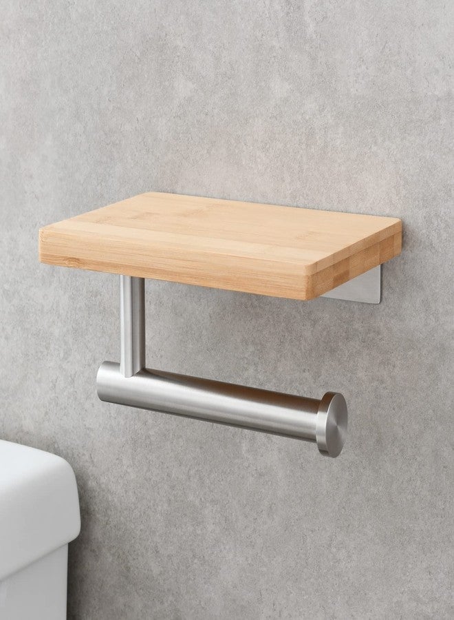 Tecmolog Stainless Steel Paper Roll Holder Wall Mount Toilet Tissue Holder with Wooden Storage Shelf, Brushed Nickel, SBH264NA - Image 2