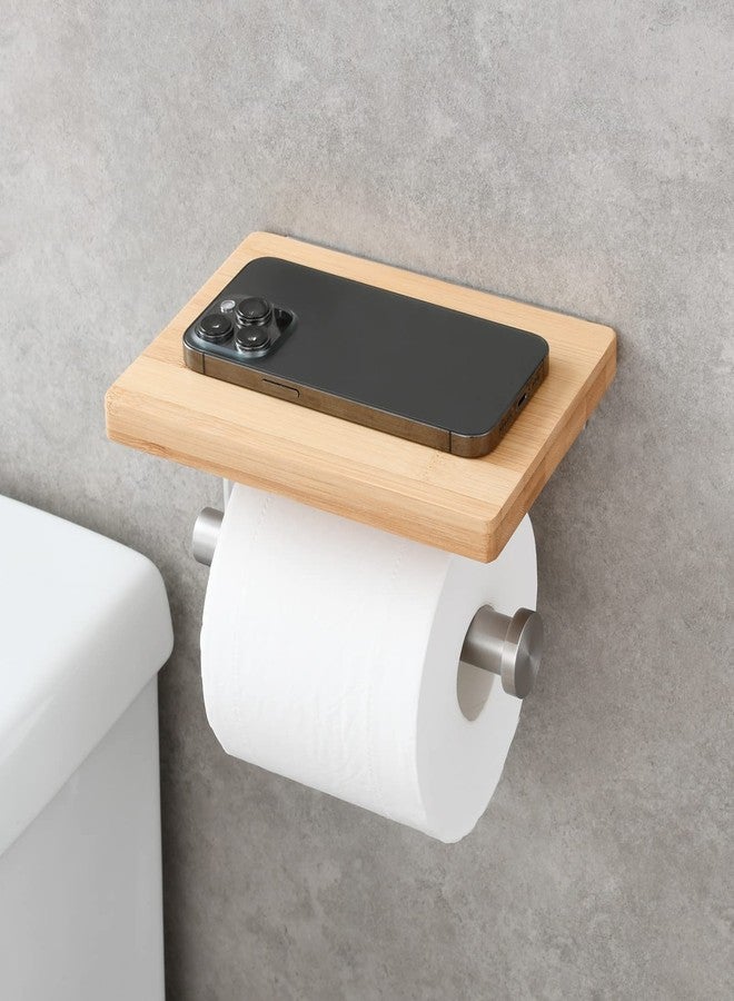 Tecmolog Stainless Steel Paper Roll Holder Wall Mount Toilet Tissue Holder with Wooden Storage Shelf, Brushed Nickel, SBH264NA - Image 3