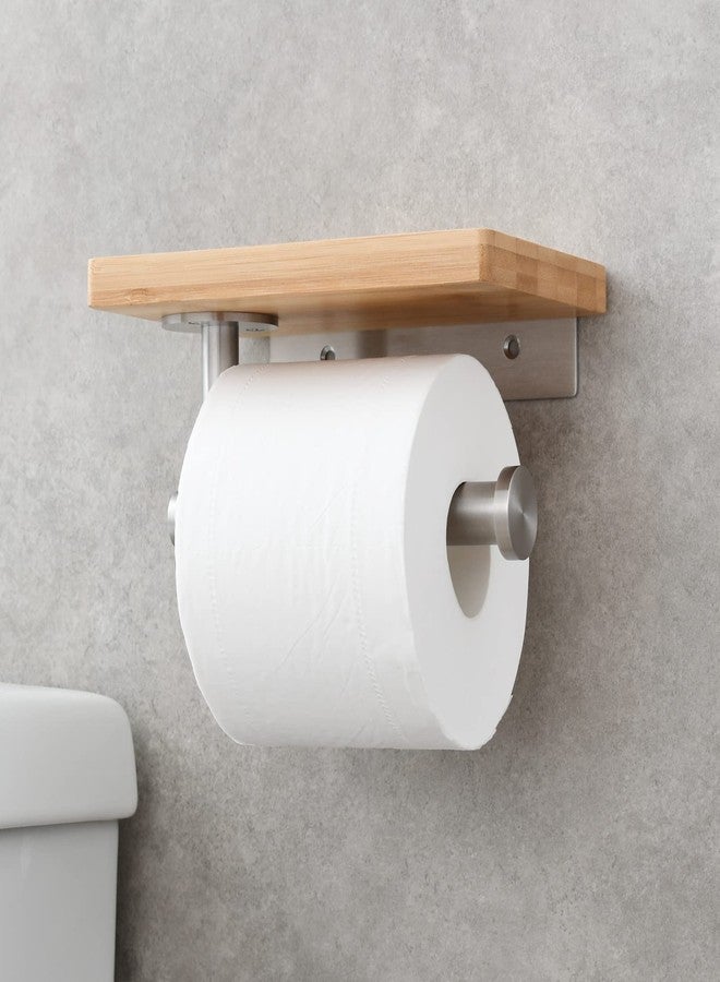 Tecmolog Stainless Steel Paper Roll Holder Wall Mount Toilet Tissue Holder with Wooden Storage Shelf, Brushed Nickel, SBH264NA - Image 4