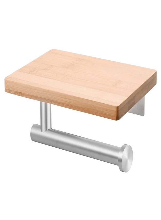 Tecmolog Stainless Steel Paper Roll Holder Wall Mount Toilet Tissue Holder with Wooden Storage Shelf, Brushed Nickel, SBH264NA - Image 1
