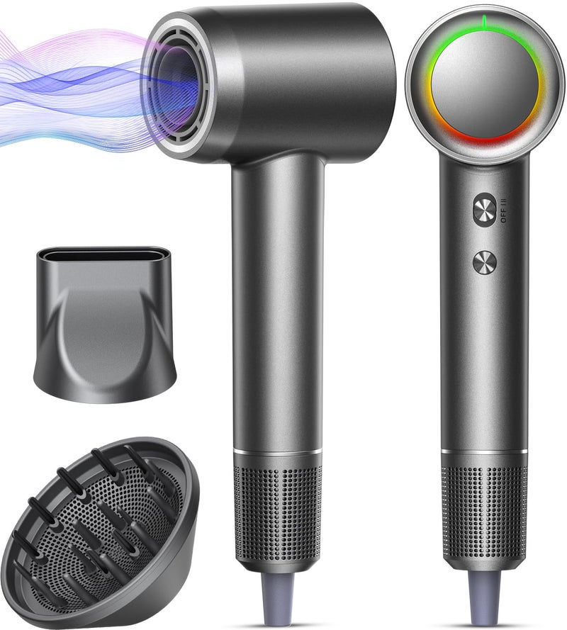 Alloom Hair Dryer - 1 Min Fast Drying, High-Speed Blow Dryer with 500 Million Negative Ions, No Heat Damage, Low Noise, Lightweight, Professional Hairdryer with Diffuser & Nozzle, Gunmetal - Image 1