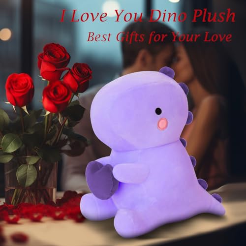 SQEQE Dinosaur Stuffed Animal Loving Soft Dino Plush Toys with Holding Heart for Valentine Day Sweet Romantic Anniversary Birthday Gift for Her Girls Boys GirlfriendPurple20 inch - Image 5