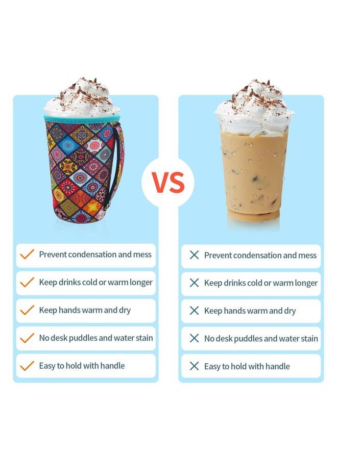 AJLTPA أكمام عزل القهوة المثلجة للمشروبات الباردة، عبوة 3 أكمام قابلة لإعادة الاستخدام من النيوبرين مع مقبض لأكواب القهوة سعة 16-32 أونصة (زهور زاهية) - Image 3