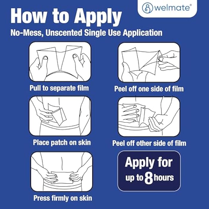 WELMATE 4% Lidocaine Pain Relief Patch Maximum Strength, 30 Count | Fast-Acting 8-Hour Topical Analgesic for Back, Neck, Shoulder, Knee, Nerve Pain, Unscented Numbing Gel Patches for Adults - Image 4