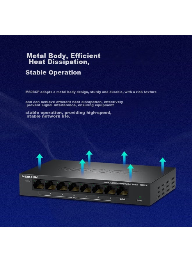 Mercury 8-port 100mbps 7-port Poe Switch, Security Monitoring Suitable For Home Network Splitter And Distributor Ms08cp - Image 3
