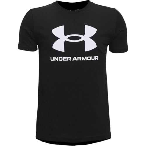 Under Armour Boys' Sportstyle Logo Short-Sleeve T-Shirt , Black (001)/White , Youth Small - Image 3