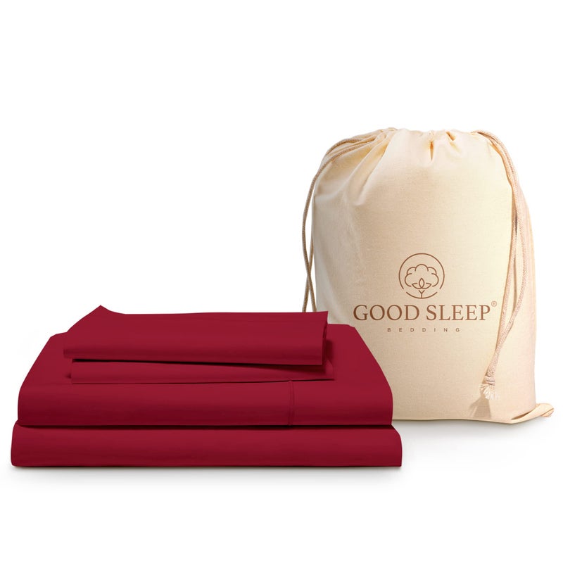 Good Sleep Bedding Egyptian Cotton  1000 TC 4 Pc Cooling Bed Sheets Solid Sateen Weave Ultra Soft 16 Deep Pocket Burgundy Queen Sheets Set
