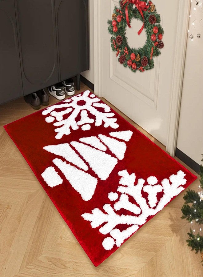 Planially Christmas Decor Bathroom Rugs Red White Snow Bath Mats Non-Slip Bath Rug Absorbent Washable Shower Rug for Bathtub，Indoor, Kitchen, Toilet Decorations 20"x 32" - Image 2