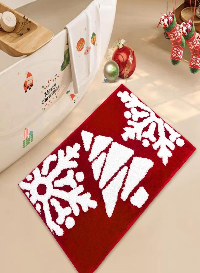 Planially Christmas Decor Bathroom Rugs Red White Snow Bath Mats Non-Slip Bath Rug Absorbent Washable Shower Rug for Bathtub，Indoor, Kitchen, Toilet Decorations 20"x 32" - Image 1