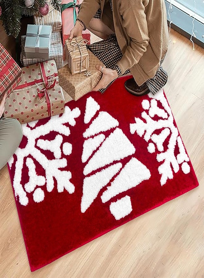 Planially Christmas Decor Bathroom Rugs Red White Snow Bath Mats Non-Slip Bath Rug Absorbent Washable Shower Rug for Bathtub，Indoor, Kitchen, Toilet Decorations 20"x 32" - Image 5