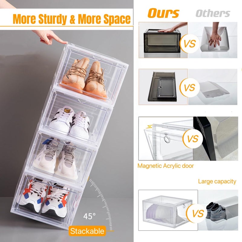 Attelite X-Large Clear Plastic Shoe Boxes - Stackable Shoe Organizer with Magnetic Door, Drop Front Display Box (9 Pack, Clear Black) - Image 2