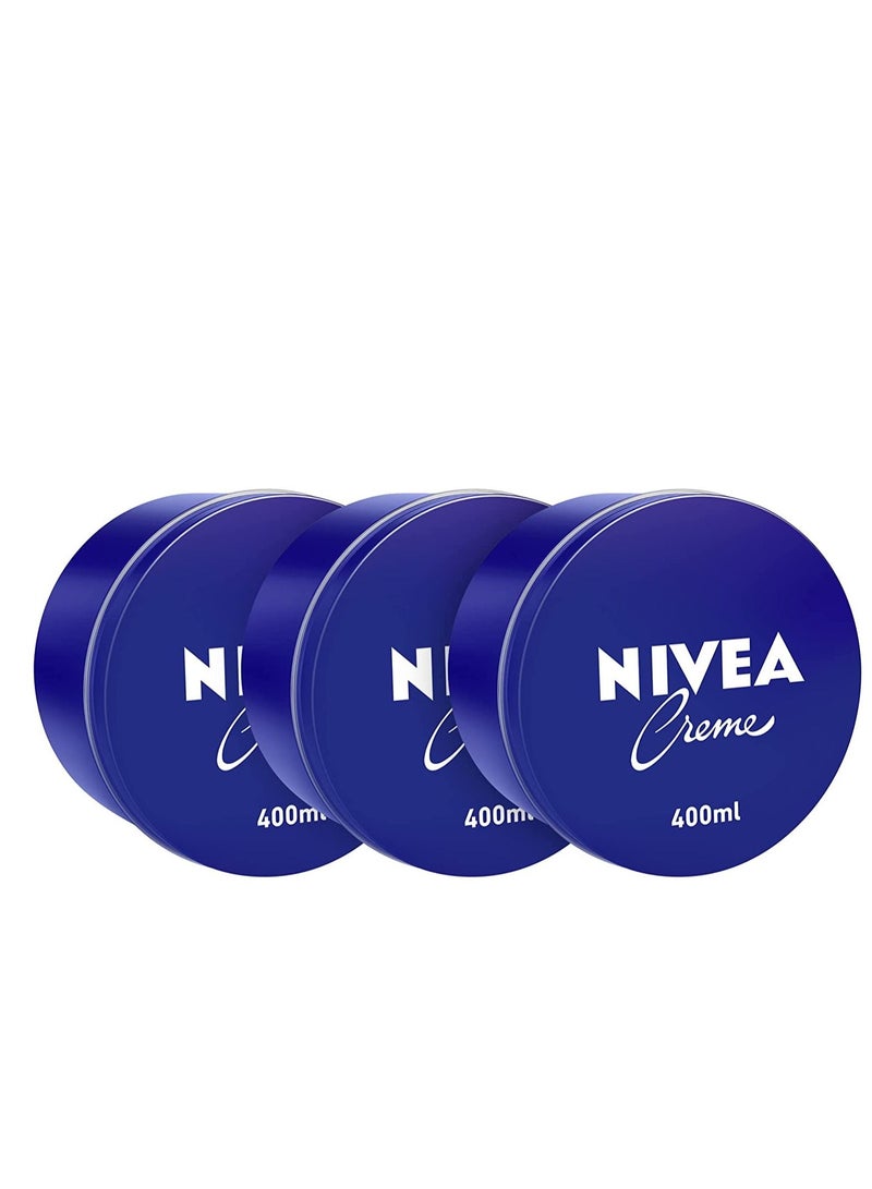 Nivea Creme Moisturizing Cream is universal and multi-purpose for face, body and hands in a metal box with a capacity of 3 x 400 ml - Image 1