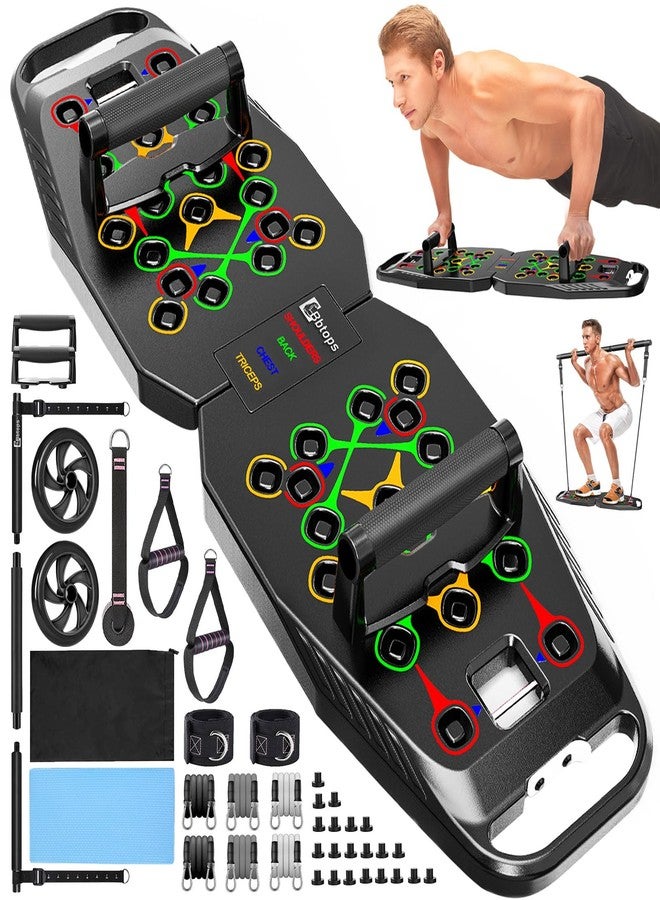 BBTOPS Push UP Board, Pilates Bar & 20 Fitness Accessories with Resistance Bands Ab Roller Wheel, 25 in 1 Foldable Push up Bar at Home Gym, Workout Exercise Equipment for Man and Women-Blackgray - Image 1