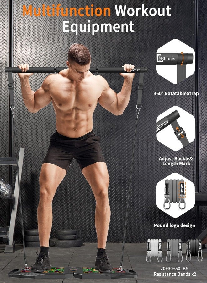 BBTOPS Push UP Board, Pilates Bar & 20 Fitness Accessories with Resistance Bands Ab Roller Wheel, 25 in 1 Foldable Push up Bar at Home Gym, Workout Exercise Equipment for Man and Women-Blackgray - Image 4