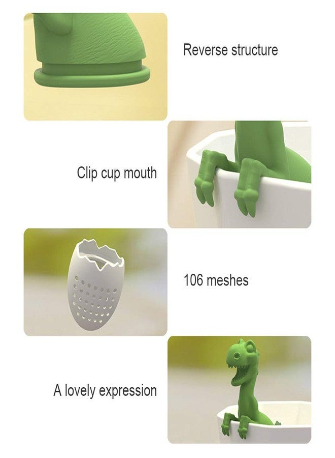 Fdit Tea straine, Silicone Dinosaur Shaped Tea Filter Tea Strainer Tea Infuser Reusable Tea Bag Strainer (Green) - Image 3
