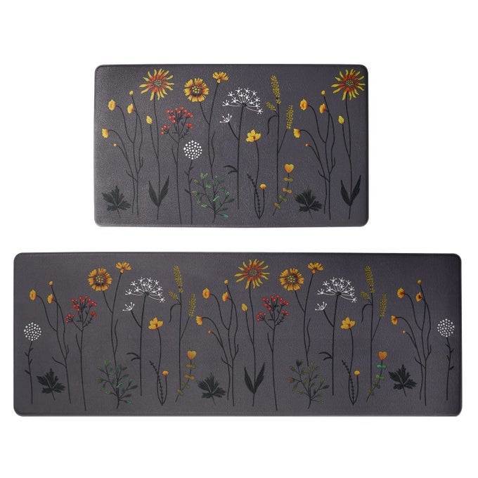 KITCHEN RUGS AND MATS SET OF 2 COLORFUL FLOWERS NON SLIP CUSHIONED ANTIFATIGUE FLOOR MATS FOR KITCHEN SINK OFFICE 17X4717X29