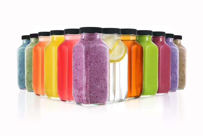 12PACK GLASS JUICE BOTTLES WITH LIDS 8OZ GLASS BOTTLES WITH LIDS FOR JUICE SMOOTHIE WATER MILK KOMBUCHA REUSABLE GLASS BOTTLES FOR JUICING BULK GLASS WATER BOTTLES WITH CAPS BPAFREE