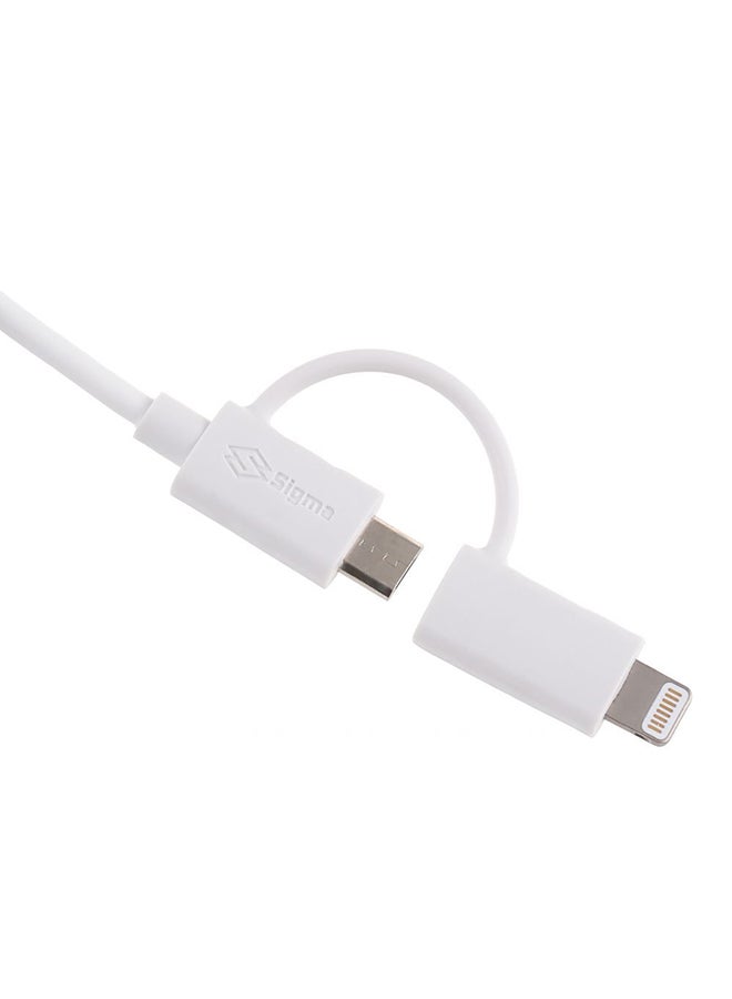 SIGMA Charge And Sync Cable With 2 in 1 Connector 2.4A White - Image 2