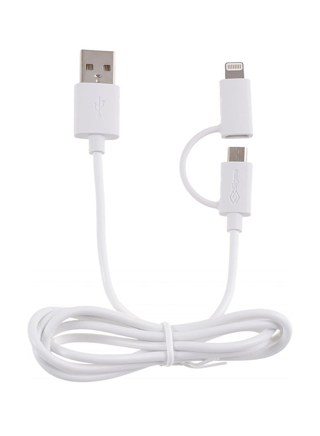 SIGMA Charge And Sync Cable With 2 in 1 Connector 2.4A White - Image 1