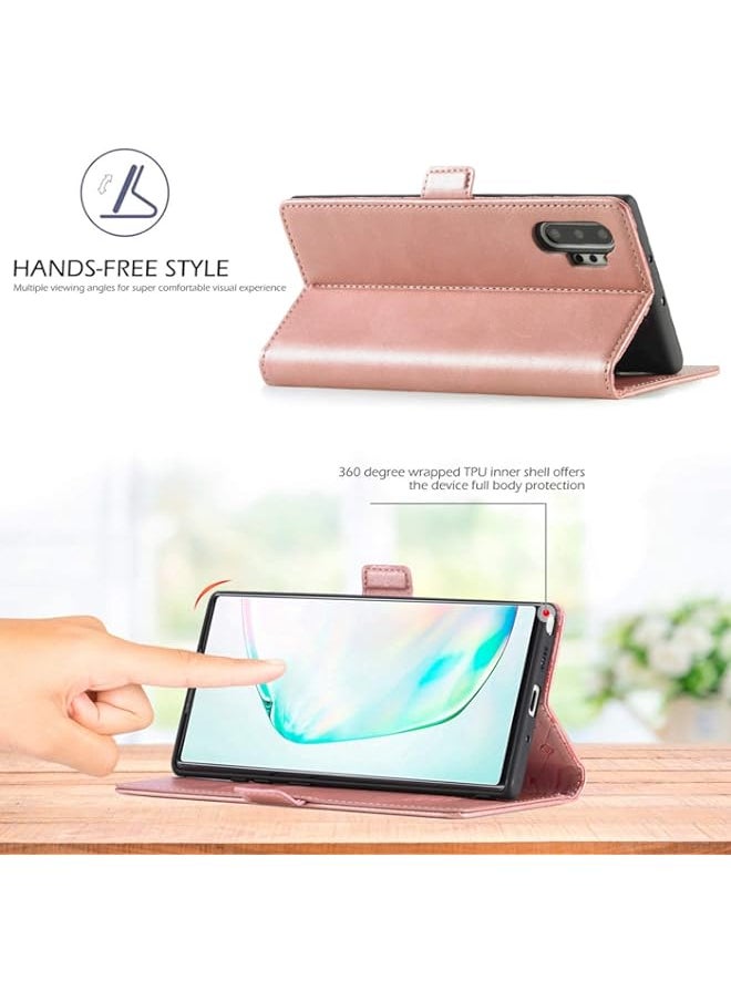 BGM - BGM Leather Case for Samsung Galaxy Note 10 Plus, Premium Wallet Case with Kickstand and Credit Slots Folio Flip Cover for Samsung Galaxy Note 10 Plus(Samsung Note 10 Plus, Rose Gold) - Image 1