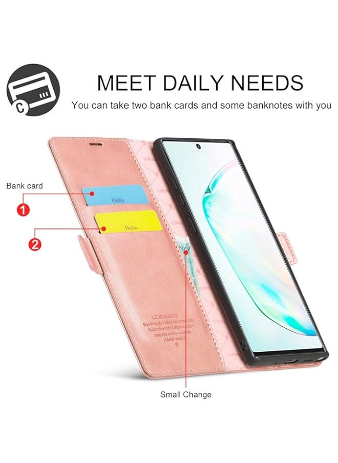 BGM - BGM Leather Case for Samsung Galaxy Note 10 Plus, Premium Wallet Case with Kickstand and Credit Slots Folio Flip Cover for Samsung Galaxy Note 10 Plus(Samsung Note 10 Plus, Rose Gold) - Image 1