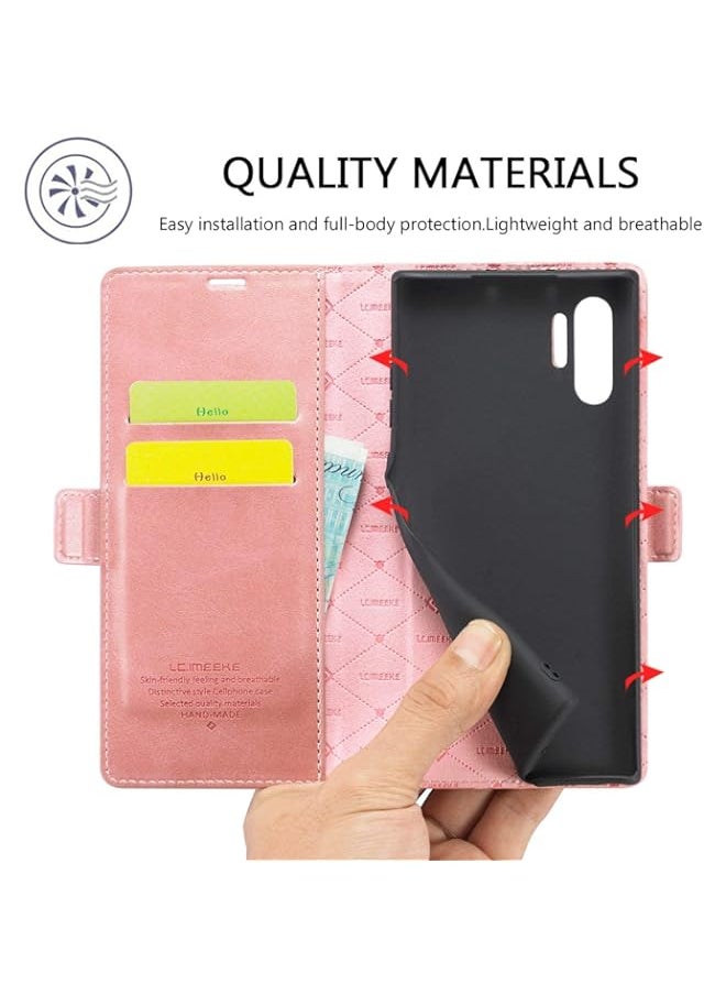 BGM - BGM Leather Case for Samsung Galaxy Note 10 Plus, Premium Wallet Case with Kickstand and Credit Slots Folio Flip Cover for Samsung Galaxy Note 10 Plus(Samsung Note 10 Plus, Rose Gold) - Image 1