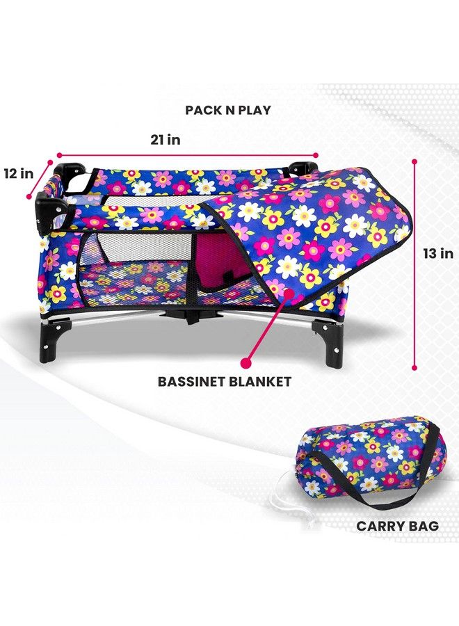 fash n kolor ® Baby Doll Crib Set With Pack N Play Bassinet Blanket & Carry Bag For Baby Doll Fits Up To 20 Inches Doll ; Baby Girl Stuff Excellent Pretend Play Gift  - Image 4