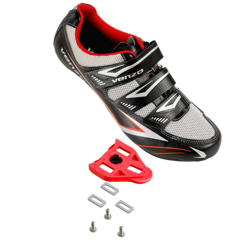 Venzo Bicycle Men's Road Cycling Riding Shoes - 3 Straps - Compatible with Look Delta & for Shimano SPD-SL - Perfect for Road Racing Bikes - Black - 8 US Men - Image 1