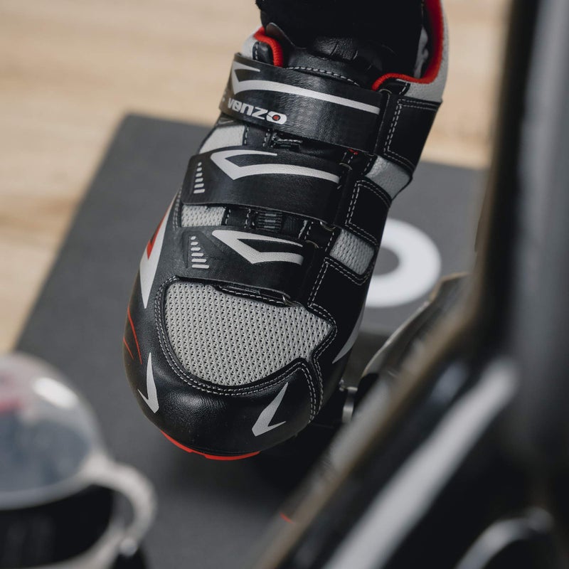 Venzo Bicycle Men's Road Cycling Riding Shoes - 3 Straps - Compatible with Look Delta & for Shimano SPD-SL - Perfect for Road Racing Bikes - Black - 8 US Men - Image 5