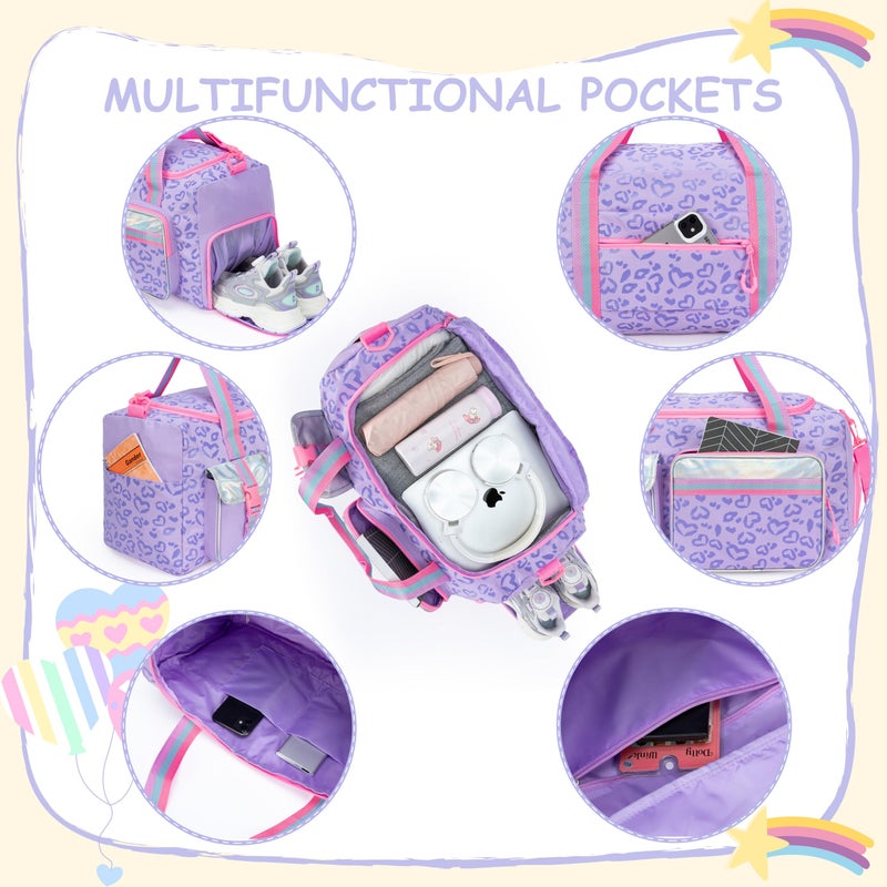 Oruiji Kids Duffle Bag Girls Women Travel Bag Gifts Overnight Bag for Girls Women Tote Sleepover Bags for Girl Gym Dance Bags with Shoes Compartment - Image 4