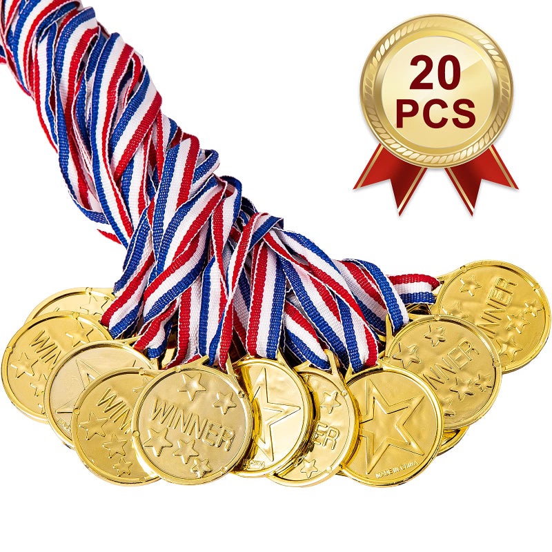 Whaline 20 Pcs Gold Award Medals Winner with Ribbon Necklaces Award Medals for Kids School Meeting Sports Events Talent Show Spelling Bees Party Decor or Celebration Souvenir - Image 2