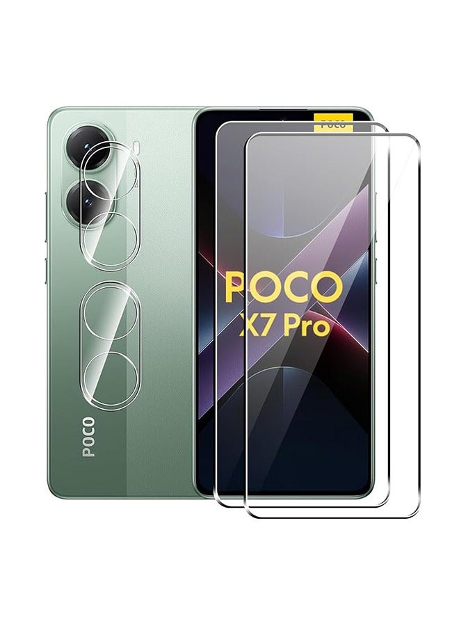 2 Pcs Xiaomi Poco X7 Pro 5G Screen Protector, With 2 Pcs Camera Protective Film, 9H Tempered Glass Screen Protector for Xiaomi Poco X7 Pro 5G, Full Coverage Bubble-Free Tempered Film, Anti-Scratch Film - Image 1
