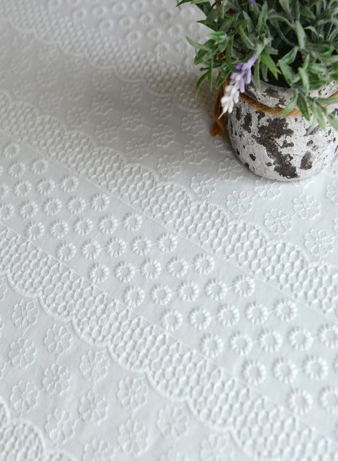 Artbloss White Cotton Tablecloth Ruffled Lace Embroidered Fabric Tablecloths RusticFrench Washable Table Cover for Indoor Outdoor Home Holiday Party Christmas (White, 60 x 104 Inches) - Image 4