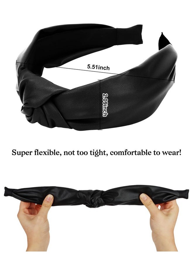 Wecoe - 2 Pack Knotted Headbands Women Pu Leather Headbands Black Brown Wide Headbands Hair Bands For Women'S Hair Non Slip Fashion Hair Accessories For Women Girls Diademas Coreanas Para Mujer Gifts - Image 1