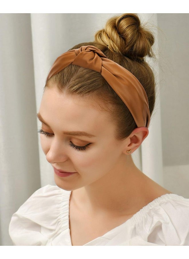 Wecoe - 2 Pack Knotted Headbands Women Pu Leather Headbands Black Brown Wide Headbands Hair Bands For Women'S Hair Non Slip Fashion Hair Accessories For Women Girls Diademas Coreanas Para Mujer Gifts - Image 1