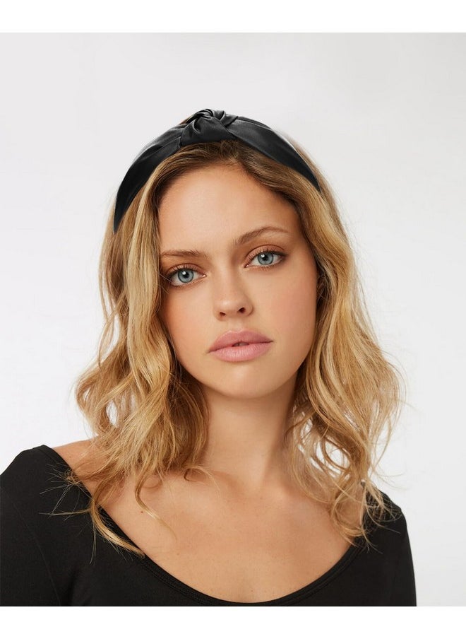 Wecoe - 2 Pack Knotted Headbands Women Pu Leather Headbands Black Brown Wide Headbands Hair Bands For Women'S Hair Non Slip Fashion Hair Accessories For Women Girls Diademas Coreanas Para Mujer Gifts - Image 1