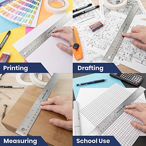 Pacific Arc Stainless Steel 12 Inch Metal Ruler Non-Slip Cork Back, with Inch and Metric Graduations - Image 4