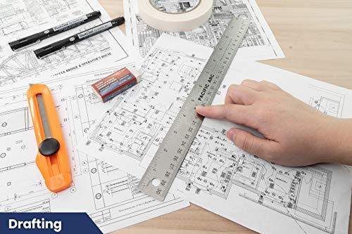 Pacific Arc Stainless Steel 12 Inch Metal Ruler Non-Slip Cork Back, with Inch and Metric Graduations - Image 5