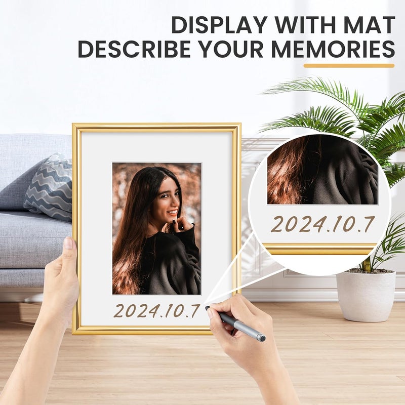 FLYJOE A3 Picture Frame, Display Pictures 8x11.3 with Mat or 11.7 x 16.5 Without Mat, Wall and Tabletop Display Photo Frame, Gold, 3 Pack - Image 5