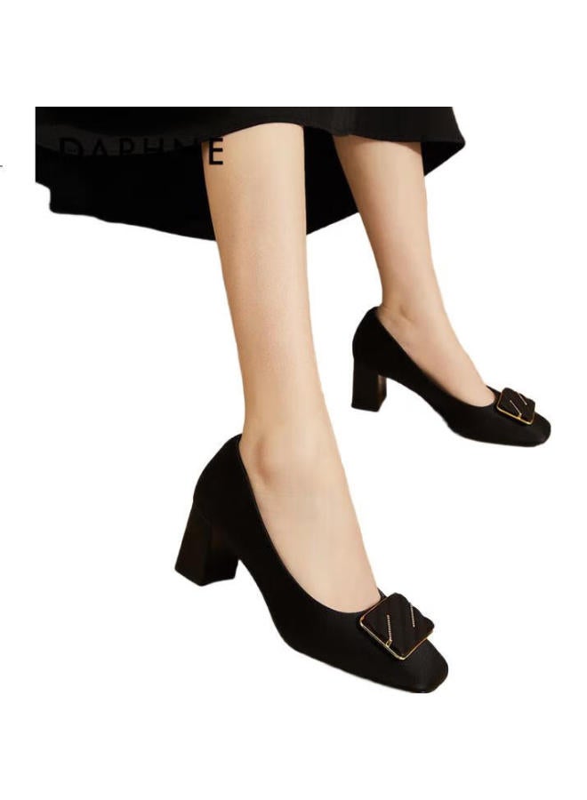 Daphne Square Toe Chunky High Heel Shoes Women Comfortable Elegant Fashion Shoes Height Increasing Commuting Women'S Single Shoes Black Size 37 - Image 2