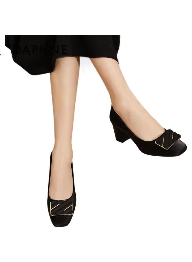 Daphne Square Toe Chunky High Heel Shoes Women Comfortable Elegant Fashion Shoes Height Increasing Commuting Women'S Single Shoes Black Size 37 - Image 1