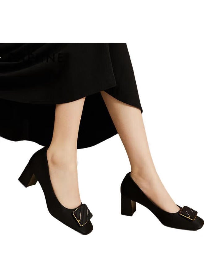 Daphne Square Toe Chunky High Heel Shoes Women Comfortable Elegant Fashion Shoes Height Increasing Commuting Women'S Single Shoes Black Size 37 - Image 3