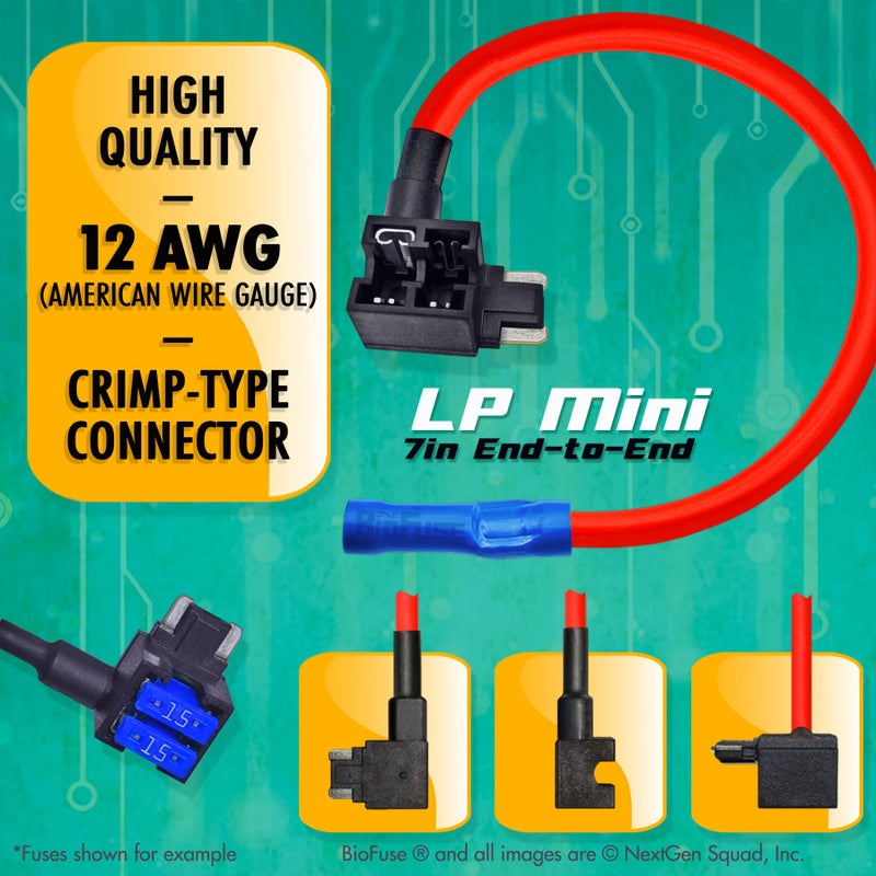 BioFuse 12 AWG Low Profile Mini ATT 20 Piece Automotive Car Fuse Assortment and Holders Set (2 Add-a-Circuit Tap Adapters, 18 LP-Mini Blade Fuses + Fuse Puller) 2A 3A 5A 7.5A 10A 15A 20A 25A 30A - Image 3