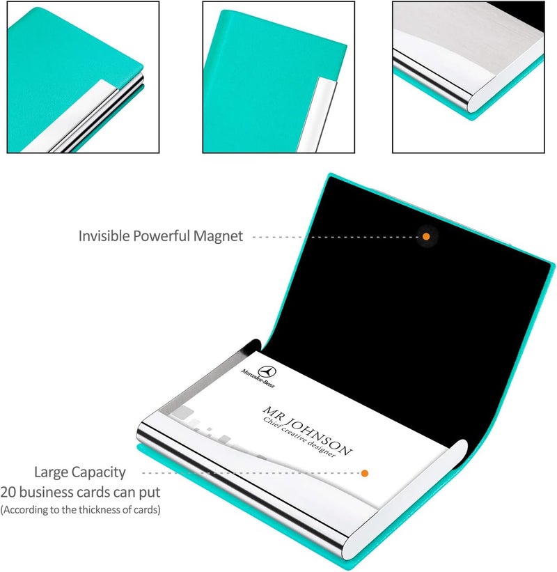 Padike Business Card Holder, Business Card Case Professional PU Leather & Stainless Steel Multi Card Case,Business Card Holder Wallet Credit Card ID Case/Holder for Men & Women. (U-Light Green) - Image 3